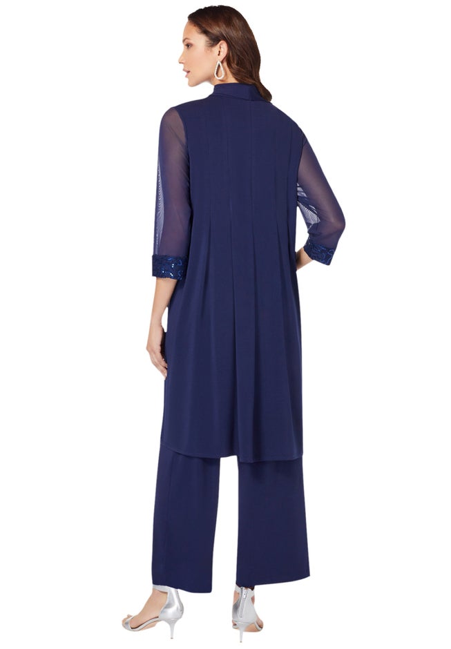 Plus-Size 3 Piece Knit Embellished Pant Set image number 2