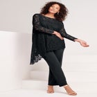 Plus-Size Asymmetrical Lace Pant Set –Long Sleeve Lace Scalloped Tunic & Elastic Waist Pants image number null
