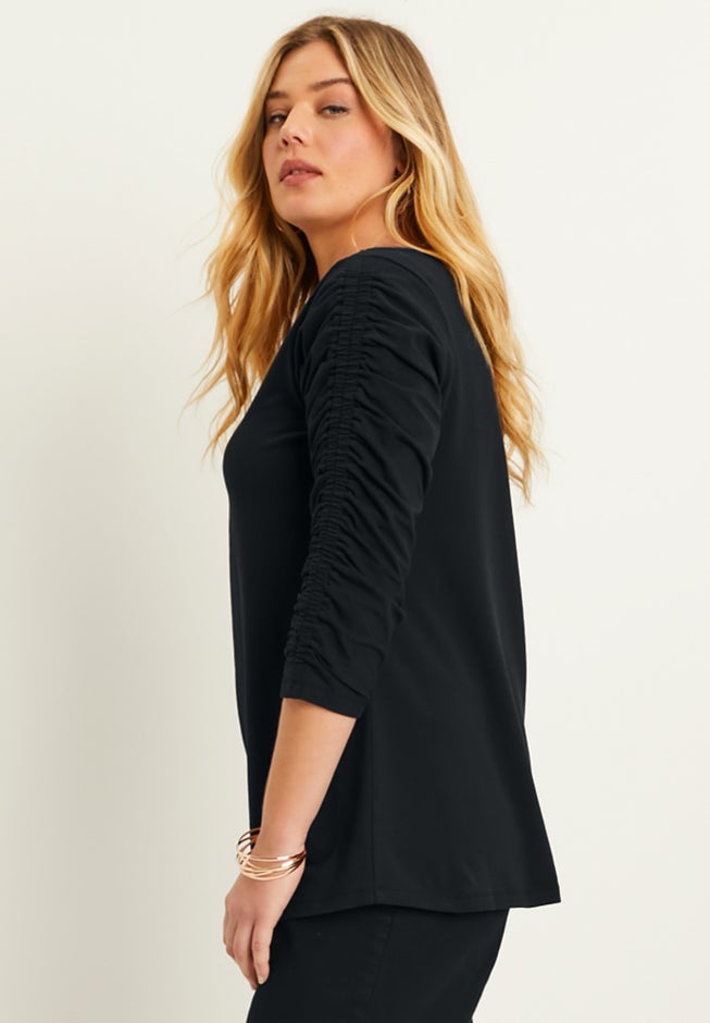 Ruched-Sleeve Tee image number null