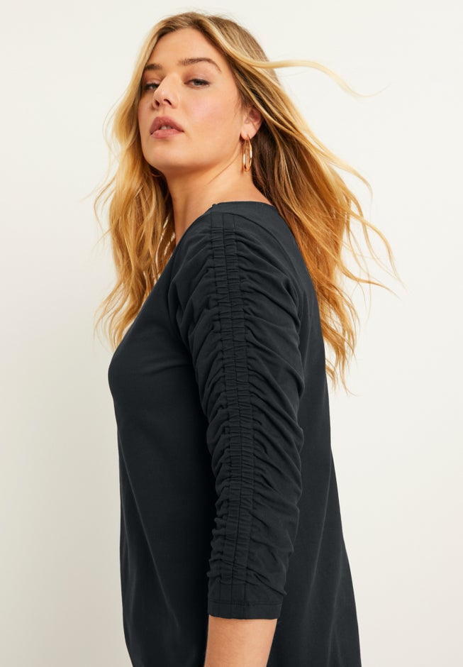 Ruched-Sleeve Tee image number null