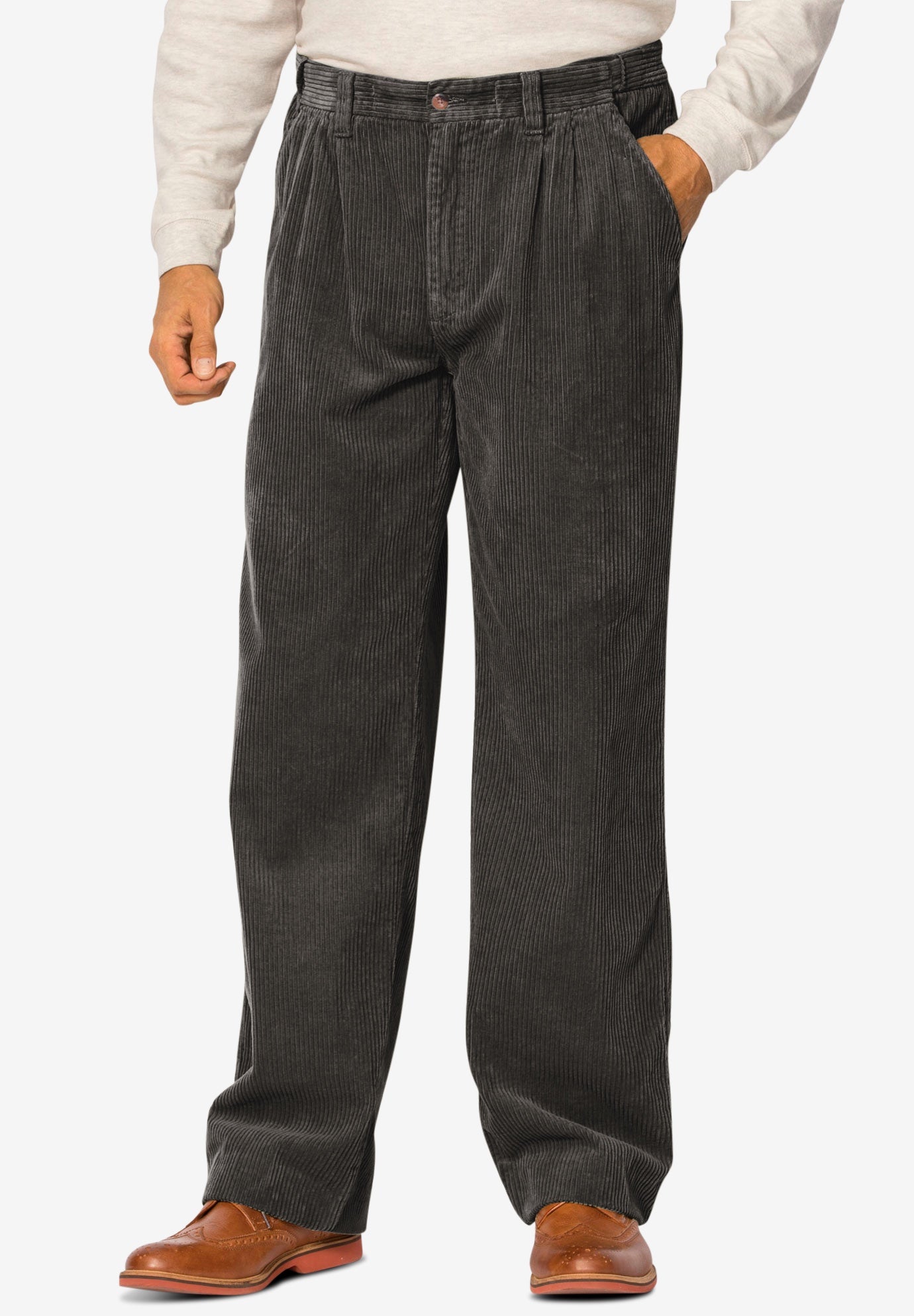 Expandable Waist Corduroy Pleat-Front Pants image number 0