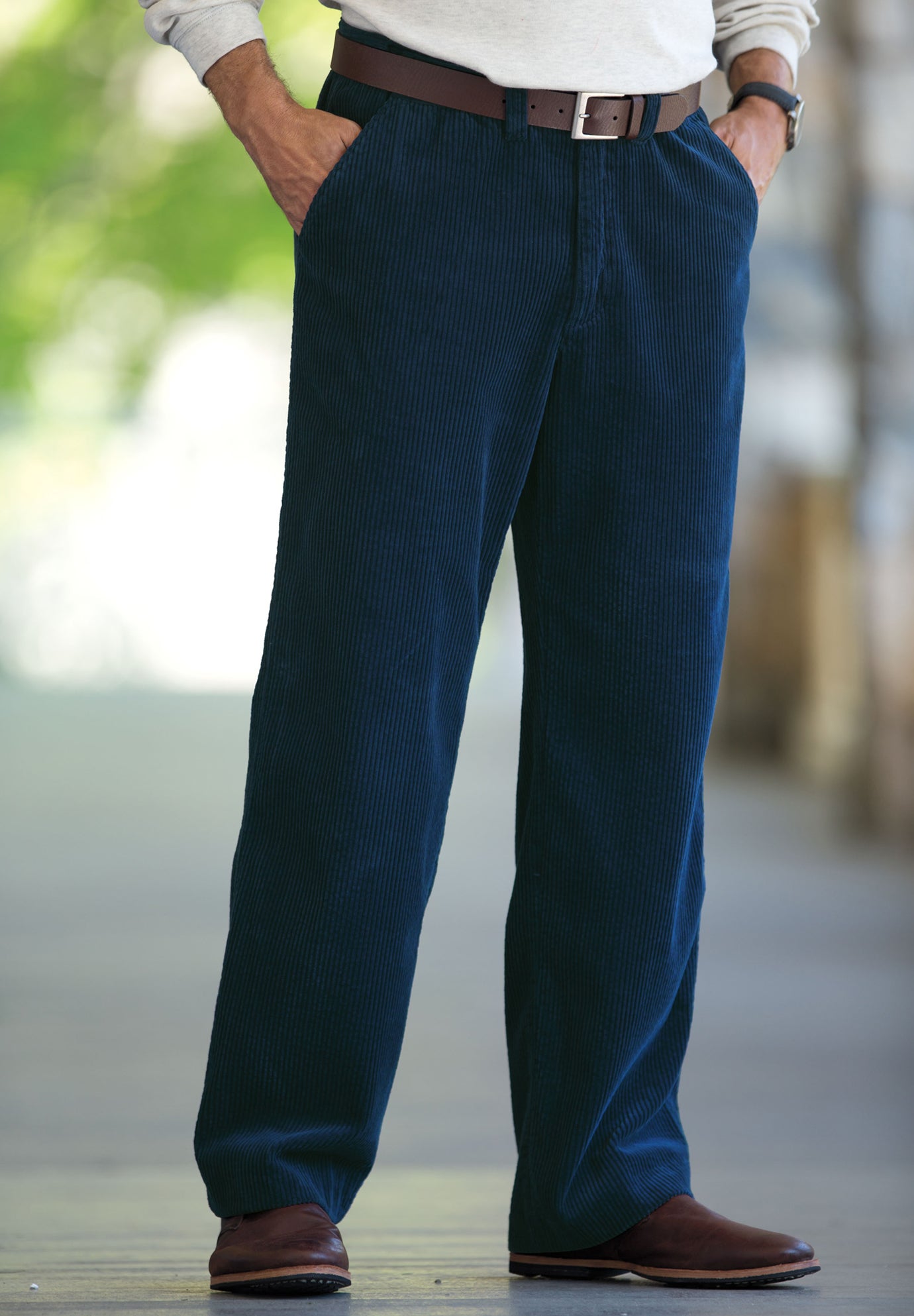 Six-Wale Corduroy Plain Front Pants | Fullbeauty Outlet