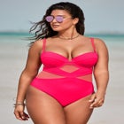 Mesh Spliced Bandeau Underwire One Piece Swimsuit image number null