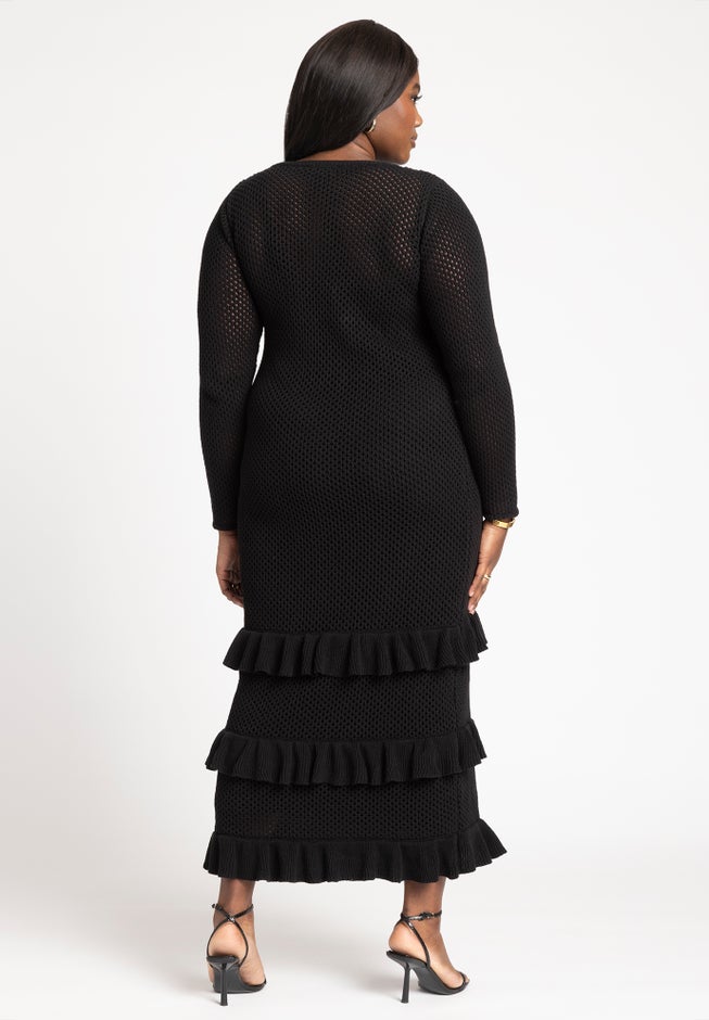 Crochet Open Stitch Maxi Dress With Ruffles image number 1