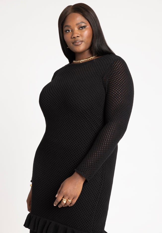 Crochet Open Stitch Maxi Dress With Ruffles image number 2