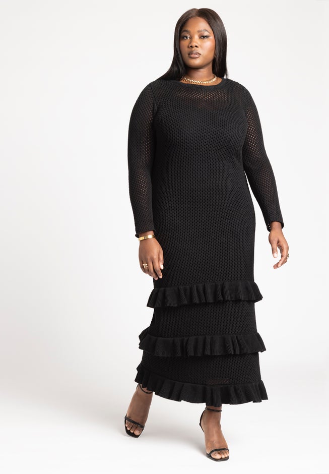 Crochet Open Stitch Maxi Dress With Ruffles image number 0