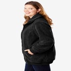 Plus Size High Collar Teddy Fleece Bomber image number null
