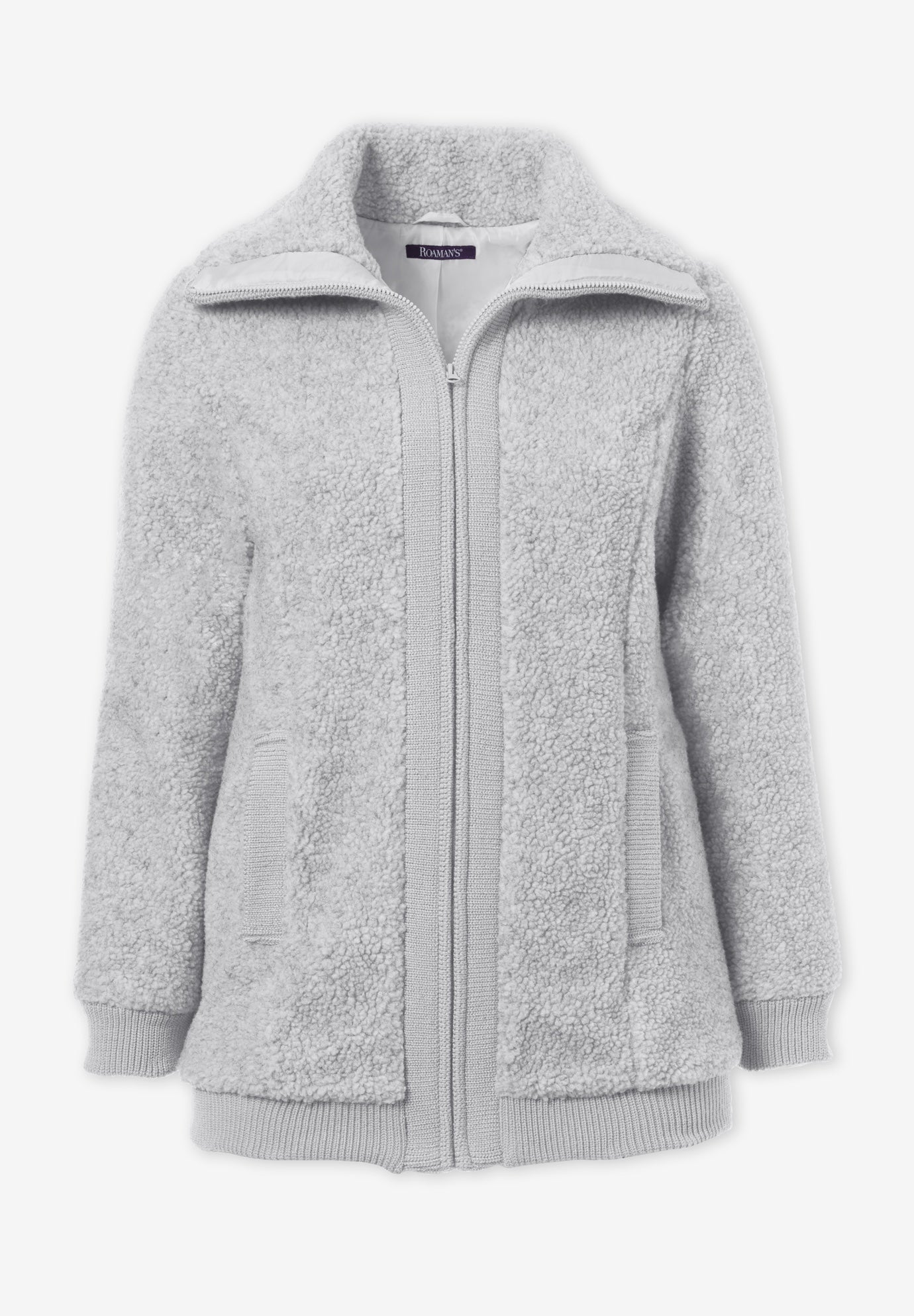 Plus Size High Collar Teddy Fleece Bomber image number 3