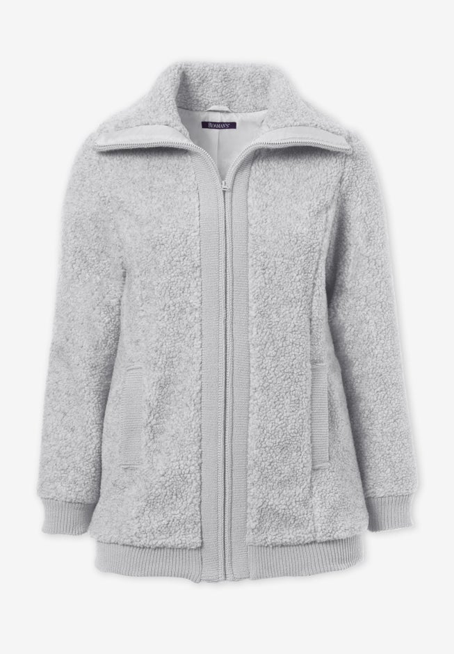 Plus Size High Collar Teddy Fleece Bomber image number 3