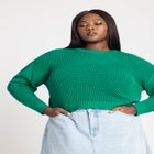 Crochet Open Stitch Boxy Cropped Sweater image number null