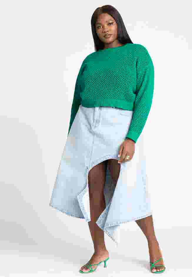 Crochet Open Stitch Boxy Cropped Sweater image number 3