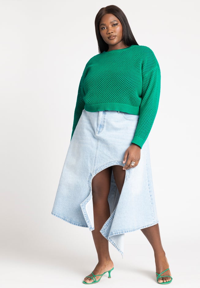 Crochet Open Stitch Boxy Cropped Sweater image number null