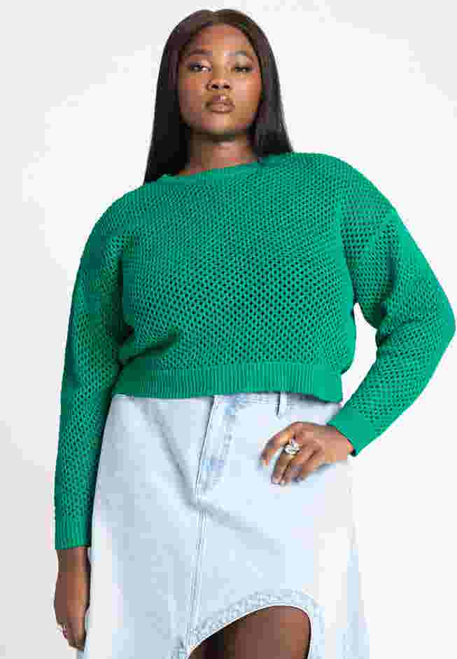 Crochet Open Stitch Boxy Cropped Sweater image number 0
