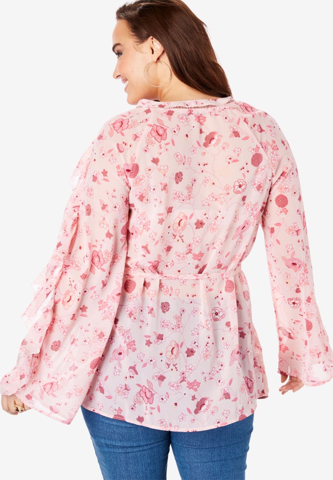 Ruffle-Sleeve Tunic with Tie Waist image number null