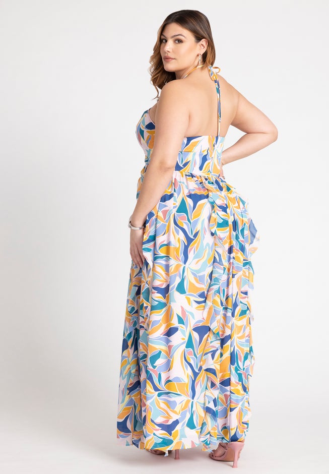 Halter Neck Ruffle Maxi Dress image number null