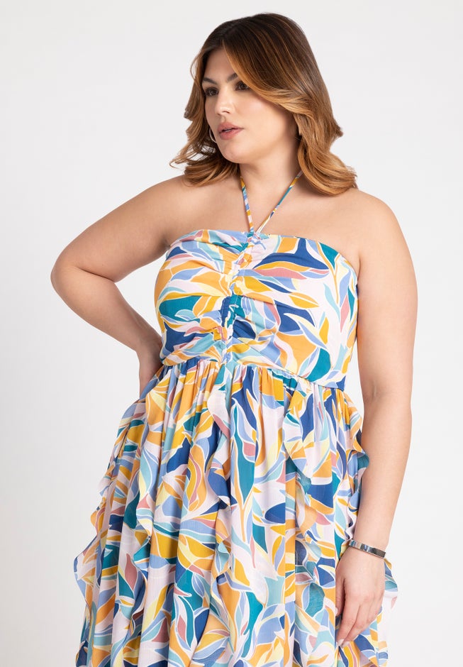 Halter Neck Ruffle Maxi Dress image number null