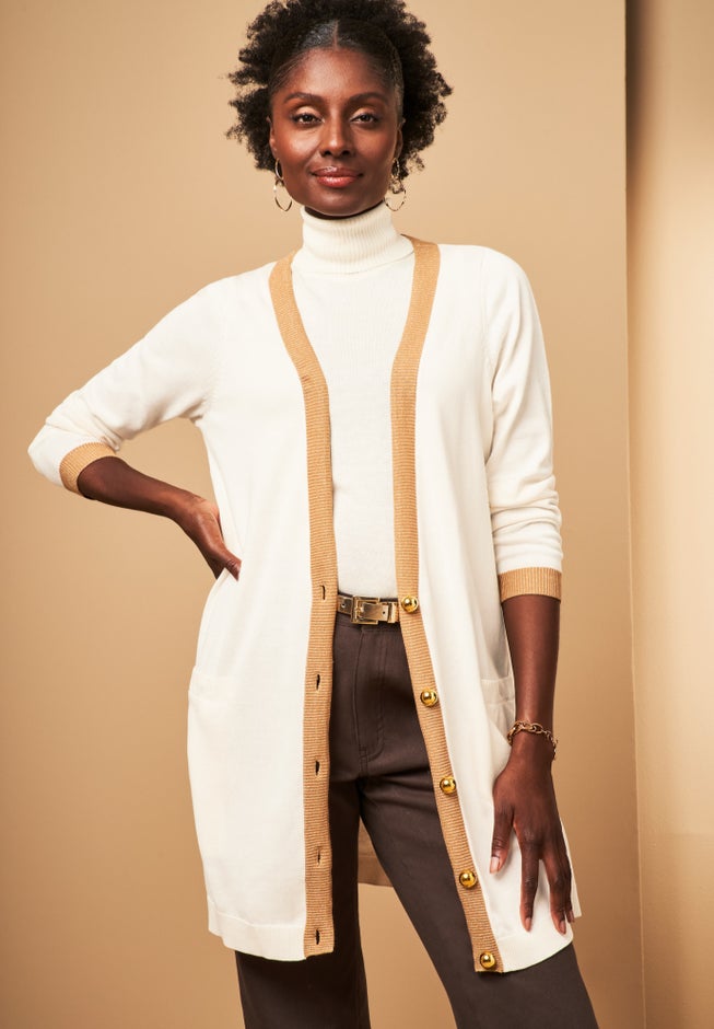 Tipped Button Front Cardigan image number 4