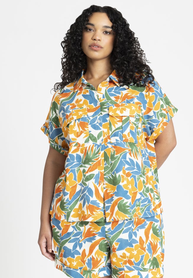 Printed Short Sleeve Button Up image number 3