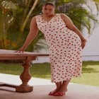 Polka Dot Shirred Maxi Dress image number null