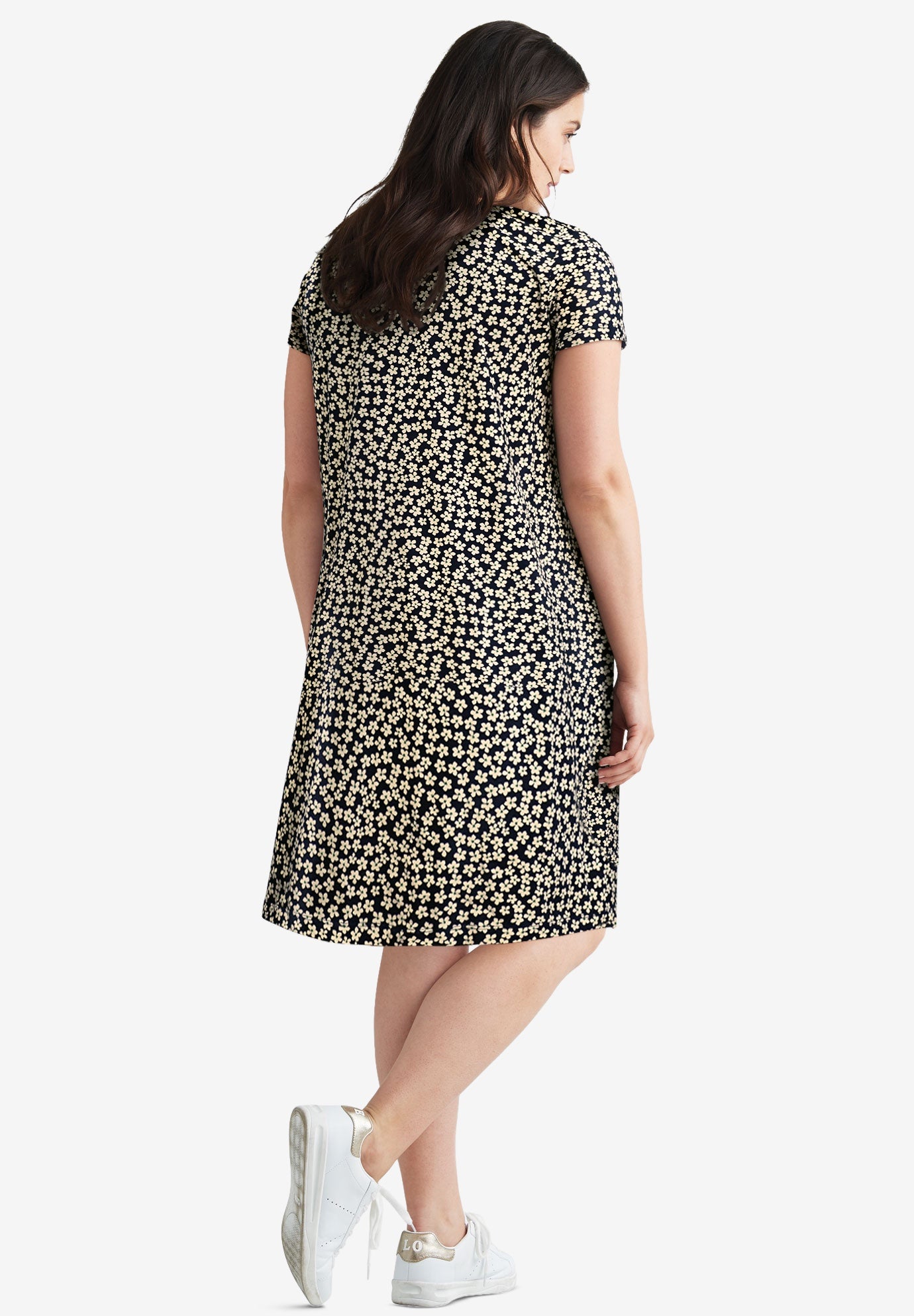 Cotton Spandex Scoop Neck Short Sleeve A Line Tee Dress image number 1