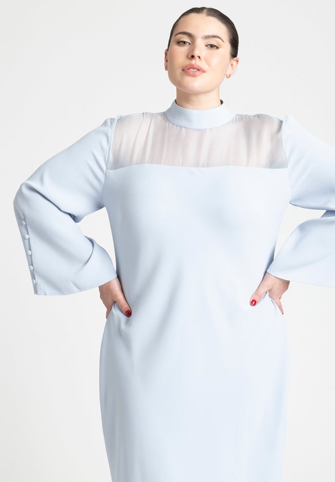 Sheer Neckline Long Sleeve Dress image number null