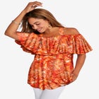 Stretch Knit Cold Shoulder Ruffle Tunic image number null