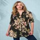 Plus Size Pintuck Tunic Blouse &ndash; Y-Neck & Roll-Tab Sleeves image number 0