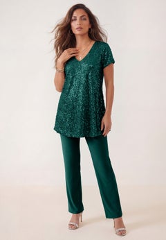 Plus-Size 2 Piece S/S Sequin Top and Pant Set