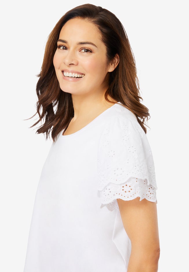 Eyelet Ruffle Tee image number null
