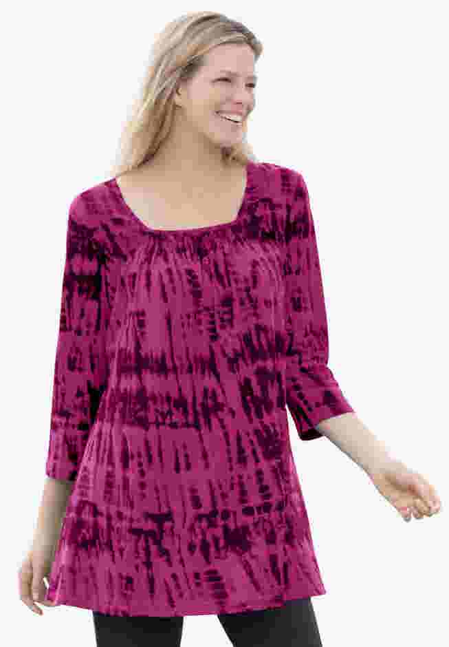 Tie-Dye Smocked Square-Neck Tunic image number 0