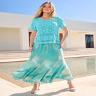 Plus Size Medallion Pattern French Crochet Sweater Top image number null