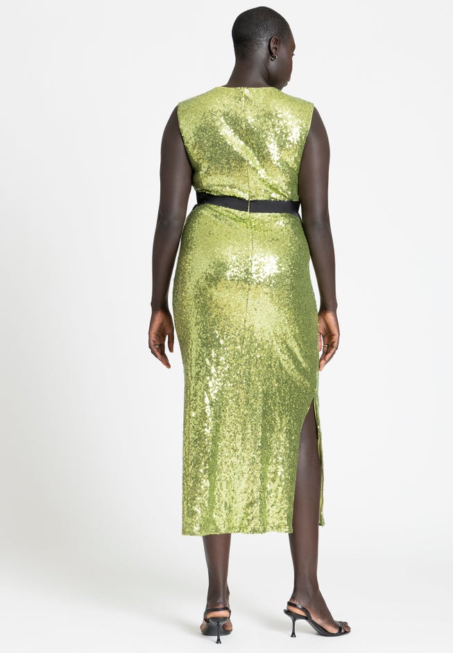 Sleeveless Sequin Column Cutout Dress image number 1