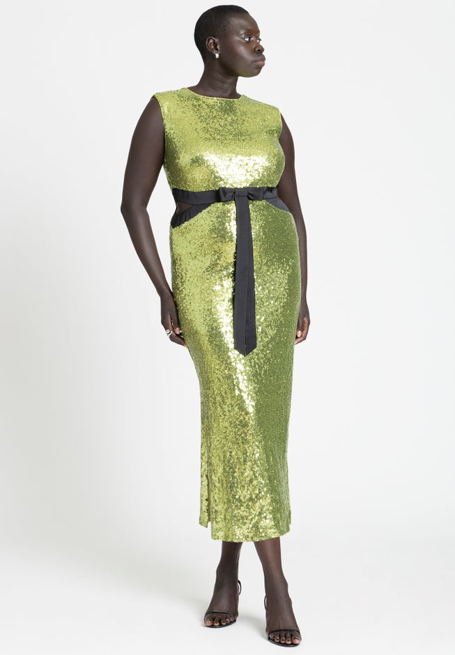 Sleeveless Sequin Column Cutout Dress image number 0