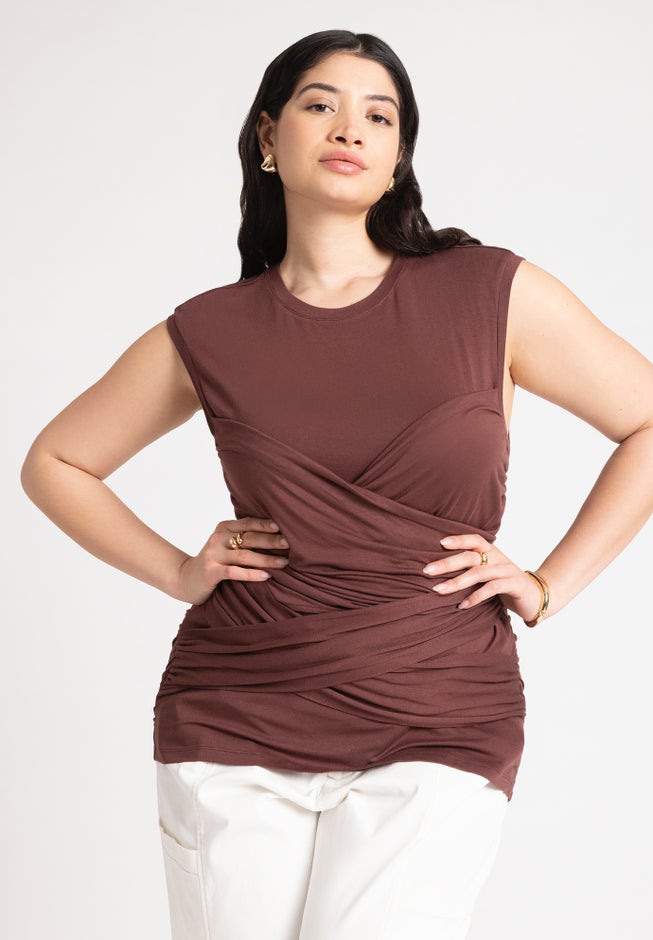 Ruched Overlay Detail Top image number null