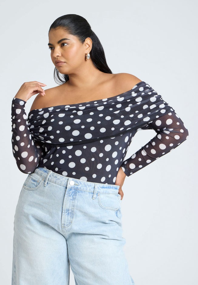Off The Shoulder Polka Dot Top image number null