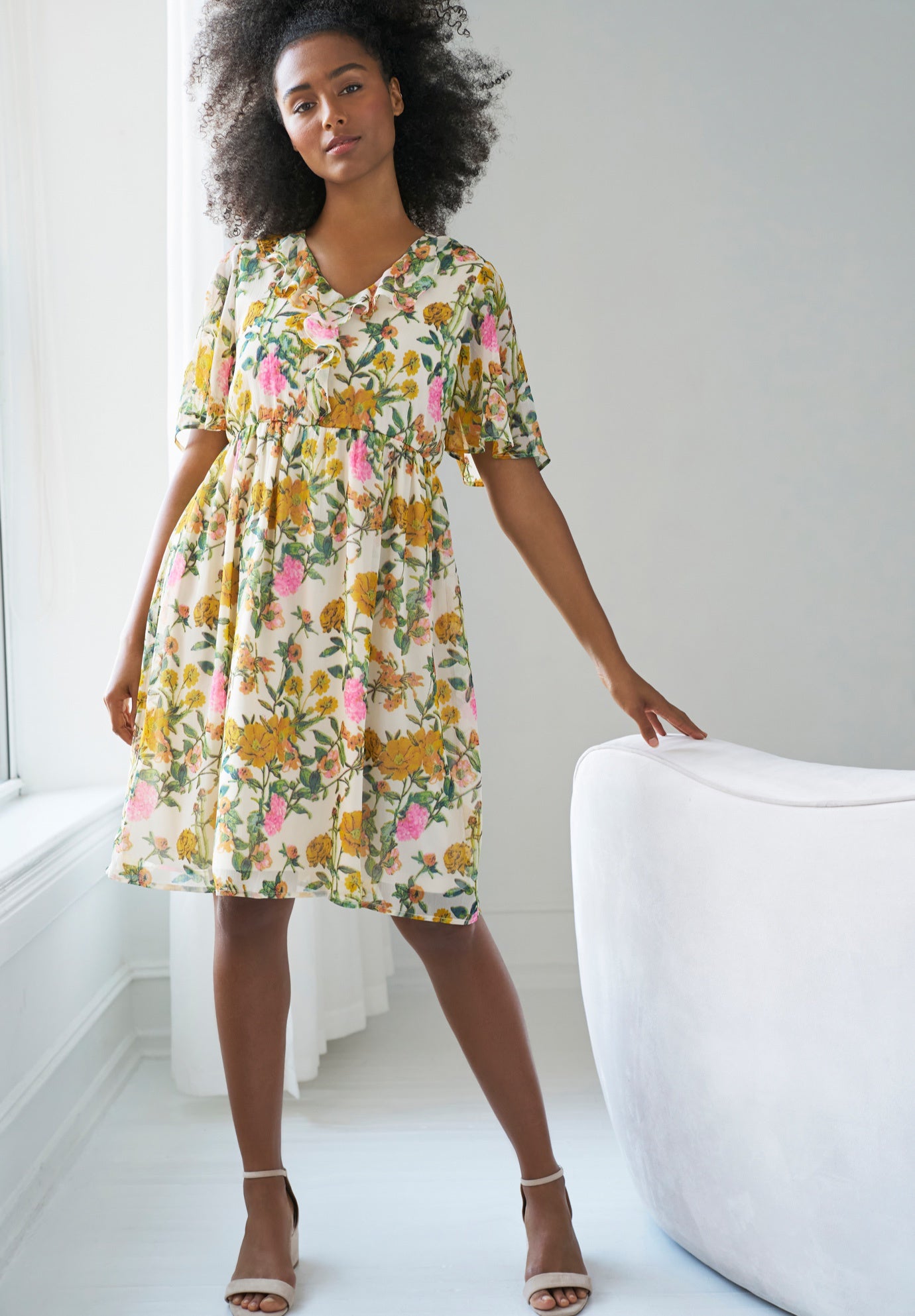 Ruffled V-Neck Empire Dress image number 4