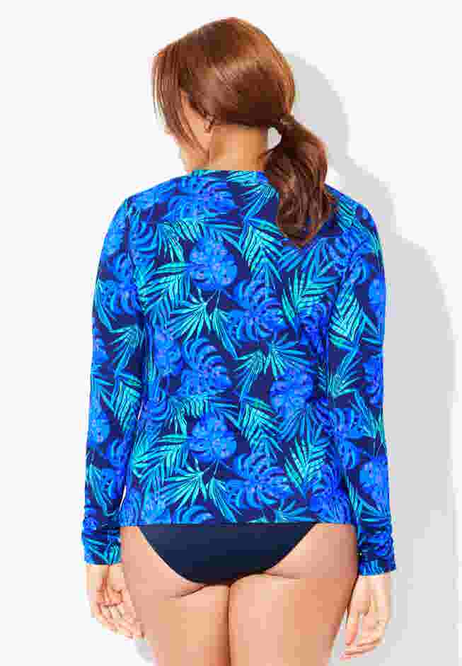 Chlorine Resistant Zip Up Swim Shirt Rash Guard image number 1