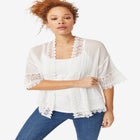 Sheer Lace Trim Kimono Cardigan image number null