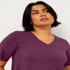 Stretch Knit V-neck Short Sleeve Tunic image number null