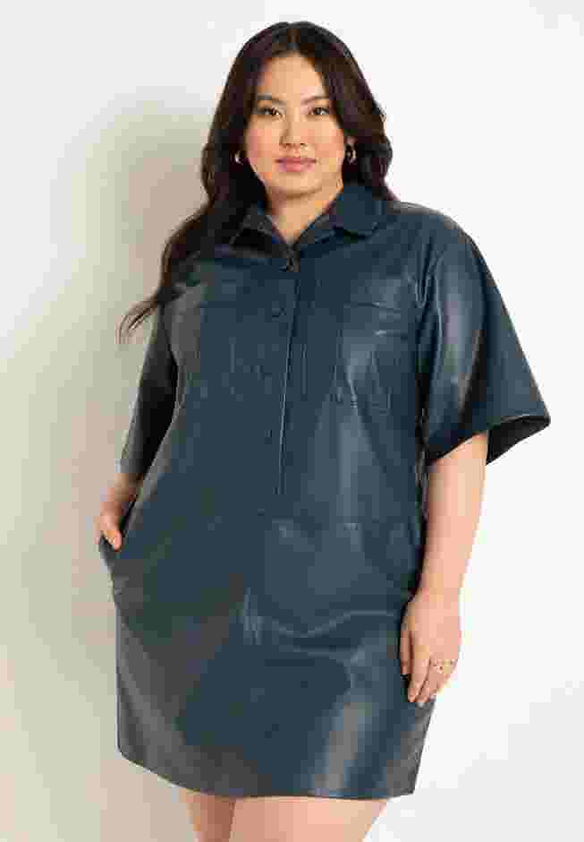 Boxy Faux Leather Shirt Dress image number 3