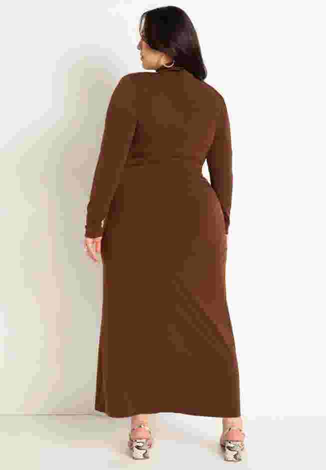 Mockneck Knit Dress With Wrapover Skirt image number 3