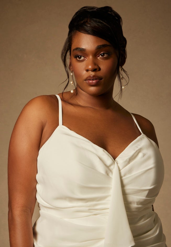 Bridal by ELOQUII Draped Dress With Cascade image number 2