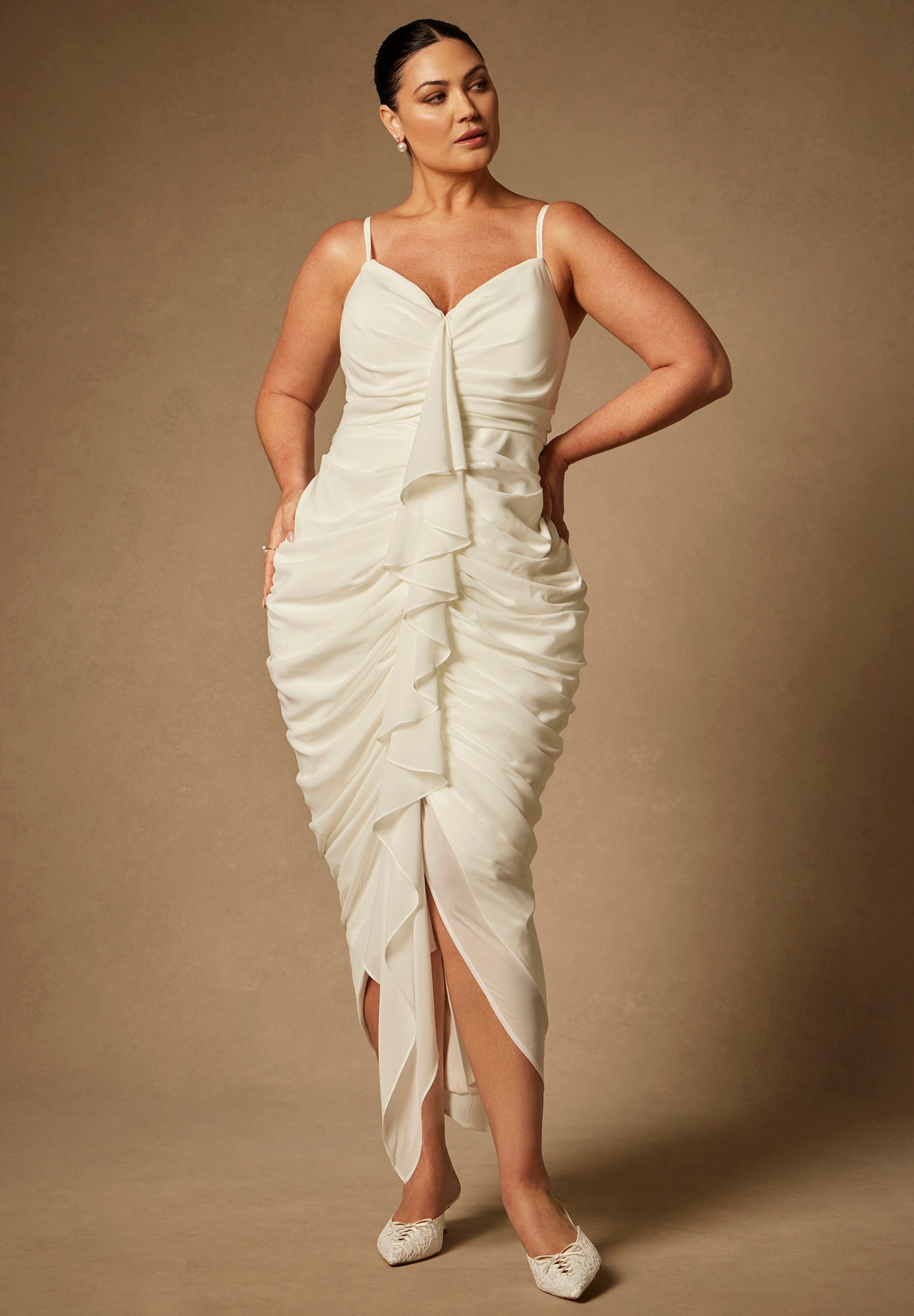 Bridal by ELOQUII Draped Dress With Cascade image number 3