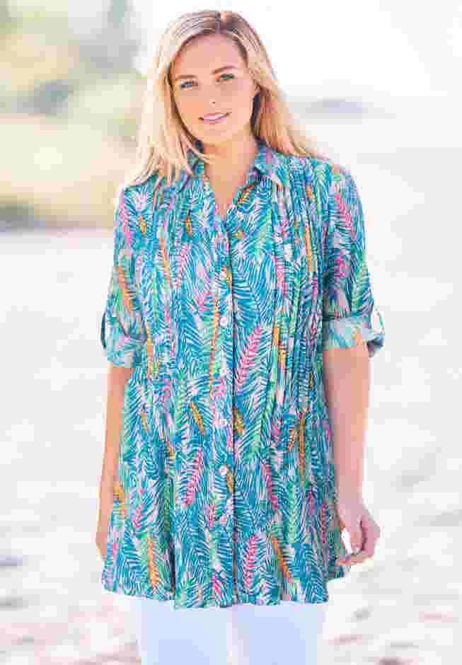 Pintucked Button Down Gauze Shirt image number 5