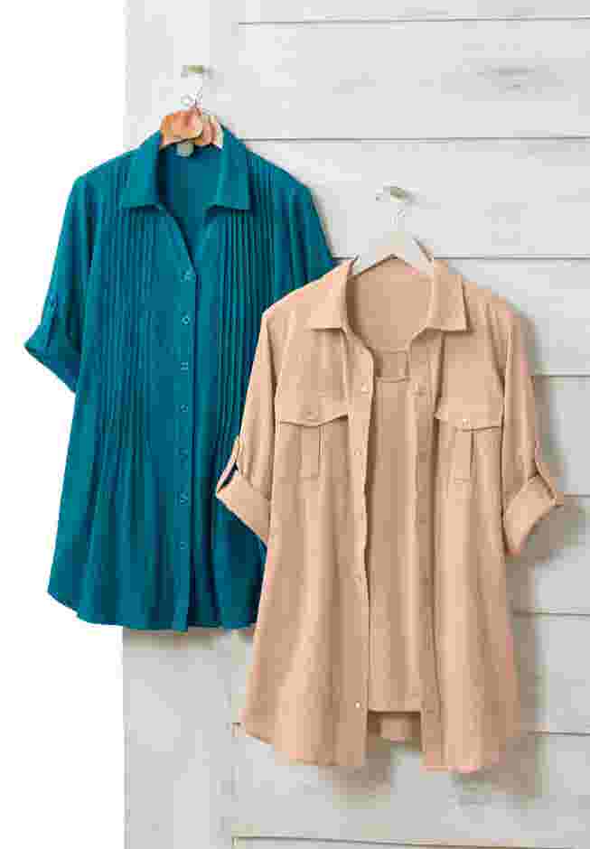 Pintucked Button Down Gauze Shirt image number 3