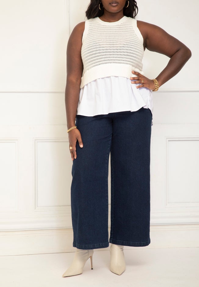 ELOQUII Elements Twofer Shirt With Sweater image number 1