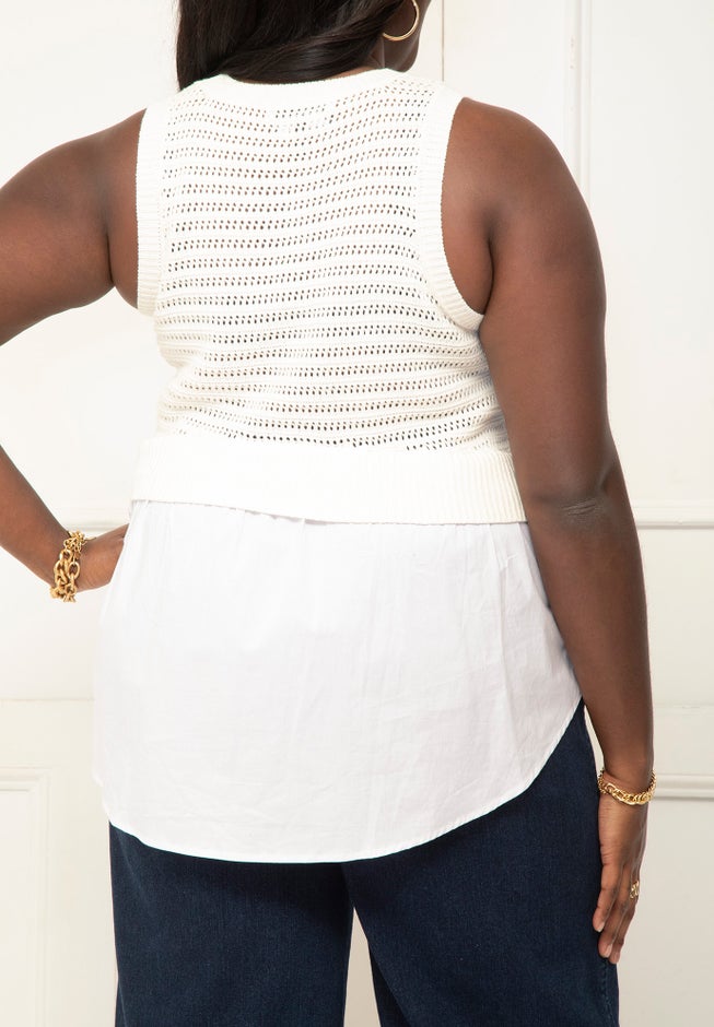 ELOQUII Elements Twofer Shirt With Sweater image number 2