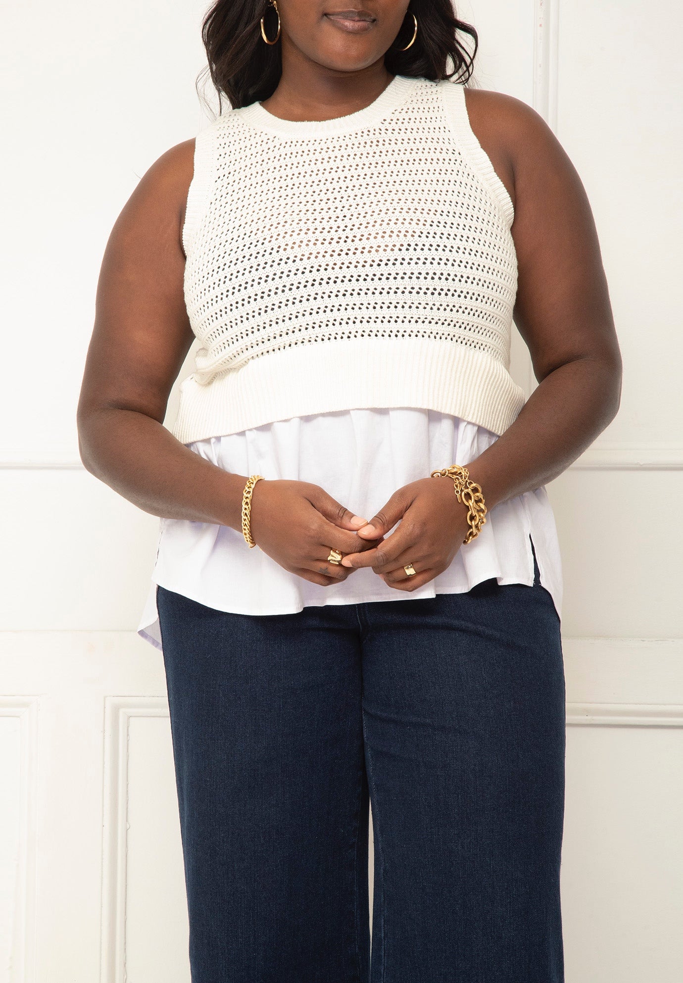 ELOQUII Elements Twofer Shirt With Sweater image number 0