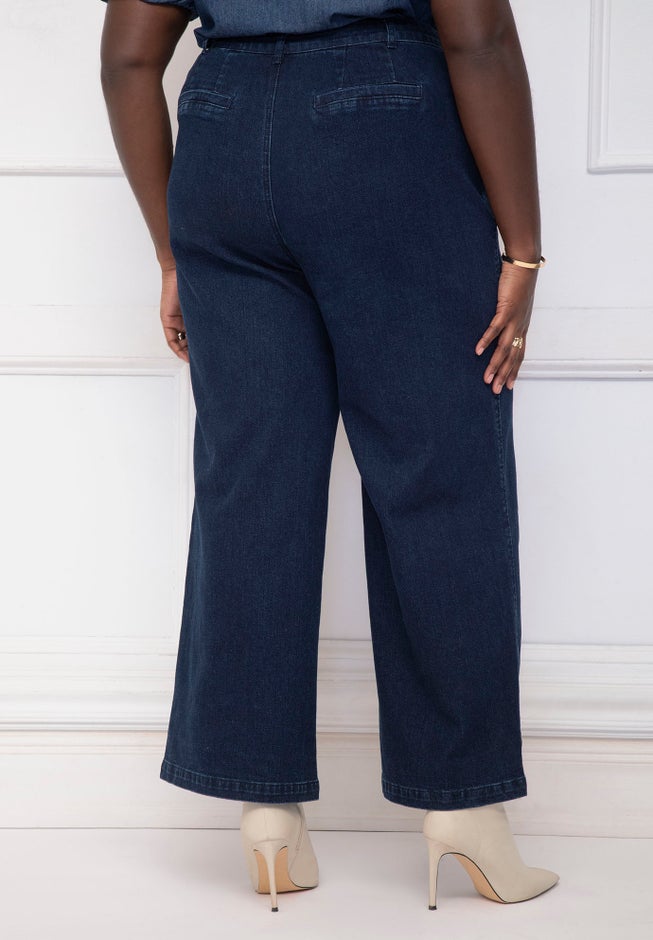 ELOQUII Elements High Rise Button Fly Wide Leg Trouser image number 2
