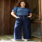 ELOQUII Elements High Rise Button Fly Wide Leg Trouser image number null